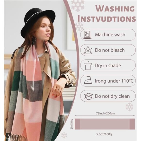 Women's Oversized Plaid Blanket Scarf – Chunky Tartan Wrap for Fall & Winter - Picture 2 of 6